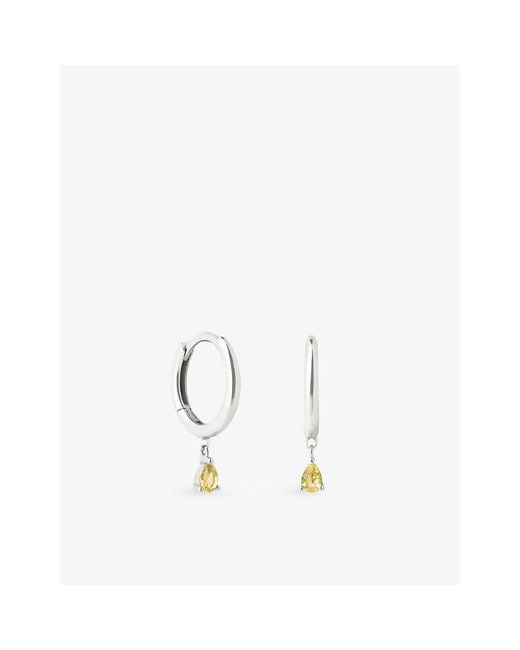 Astrid & Miyu White Pear 14Ct- And Lab-Grown-Sapphire Drop Huggies