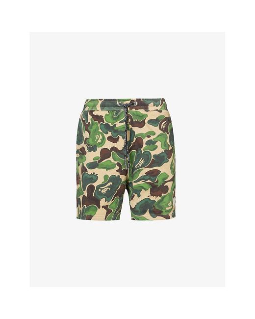 A Bathing Ape Green Bape Art Camo Relaxed-fit Cotton-blend Shorts for men