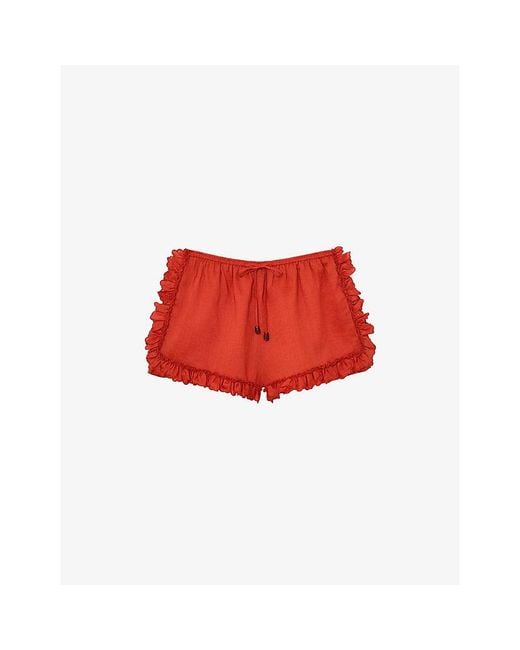 Reiss Brook Ruffle-Trim Ramie-Blend Shorts in Red | Lyst