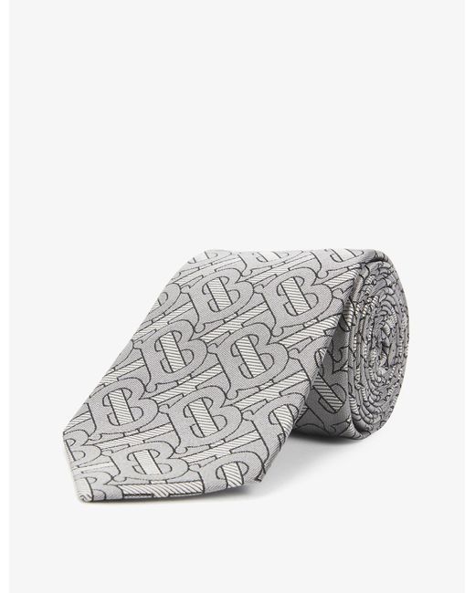 Burberry Gray Abstract-print Silk Tie for men