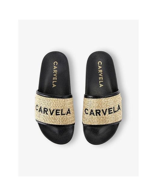 Carvela Kurt Geiger Multicolor Sorrento Straw-Weave Faux-Leather Slider Sandals