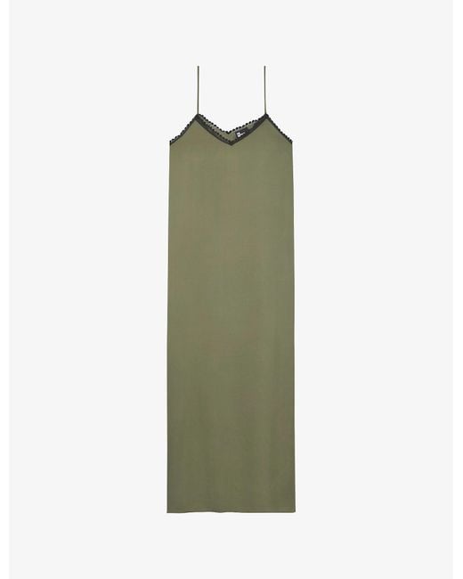 The Kooples Lacetrim Satin Slip Midi Dress in Green Lyst
