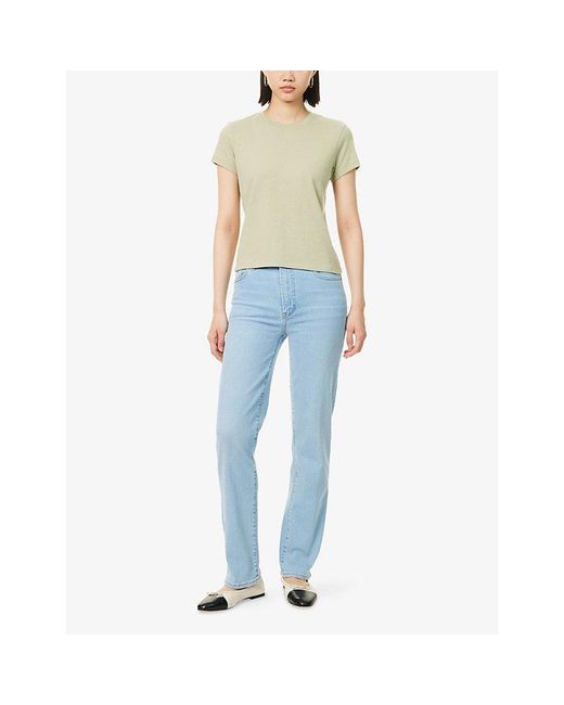 FRAME Blue Le Sleek Straight-Leg High-Rise Stretch-Denim Jeans