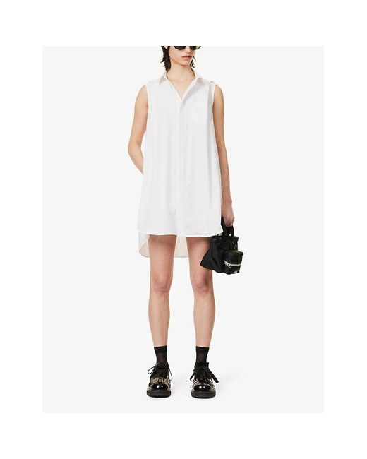 Sacai White Spread-collar Sleeveless Woven-blend Mini Dress