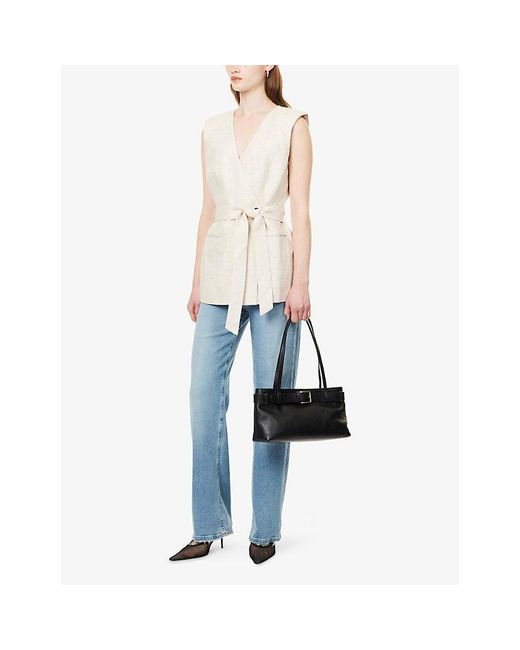 GOOD AMERICAN White Belted V-Neck Woven Vest
