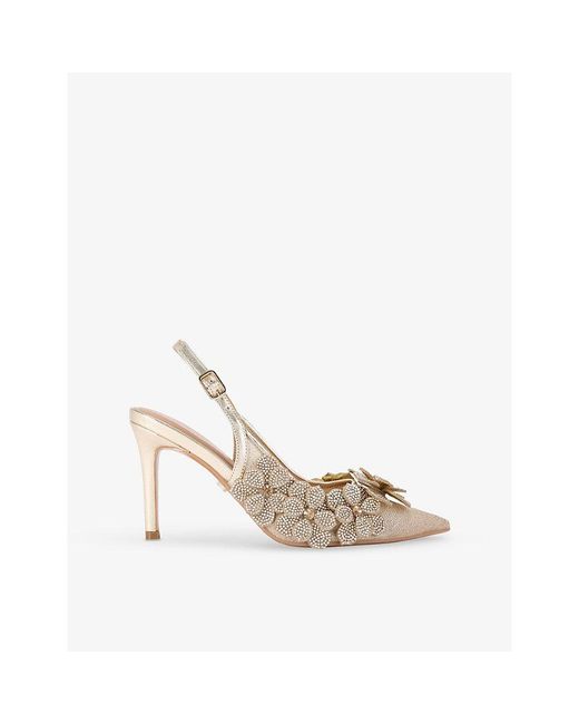 Carvela Kurt Geiger White Petalo Floral-Appliqué Metallic-Woven Slingback Courts