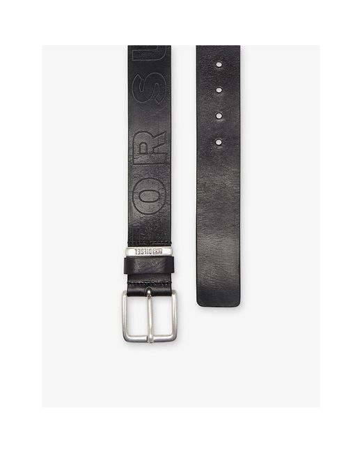 DIESEL Black B-Fsl Outline Embossed-Lettering Leather Belt for men