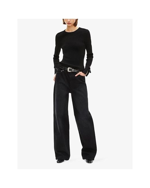 The Kooples Black Tie-Cuff Ribbed Knitted Jumper