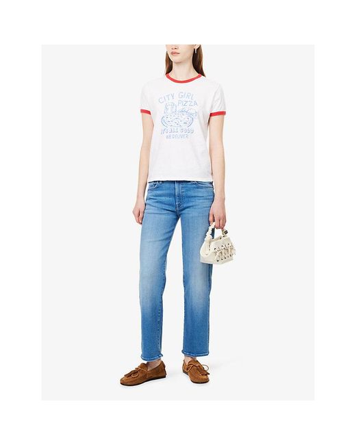 Mother White The Lil Goodie Ringer Graphic-Print Cotton T-Shirt
