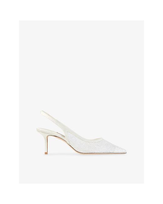 Jimmy Choo White Love 85 Glitter Slingback Woven Heeled Courts