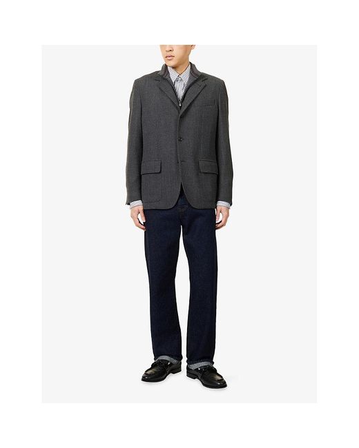 Corneliani Black Single-Breasted Stand-Collar Wool-Cashmere Blend Jacket for men