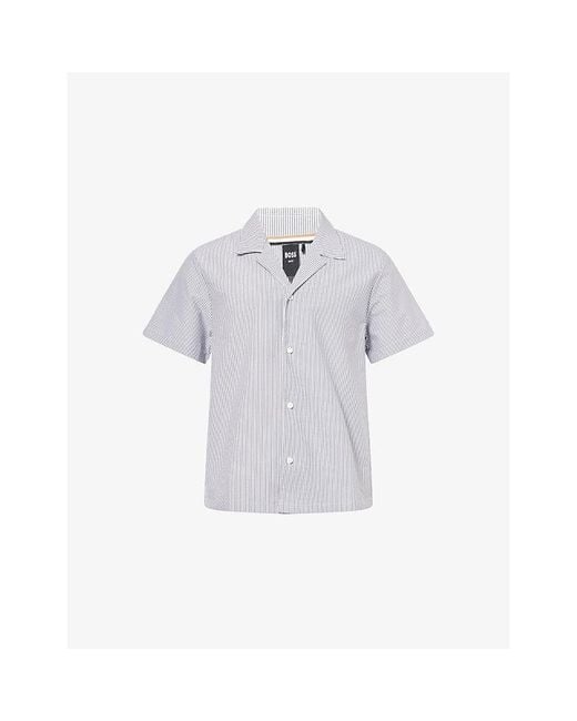 Boss White Velvetfish Camp-Collar Woven Shirt for men