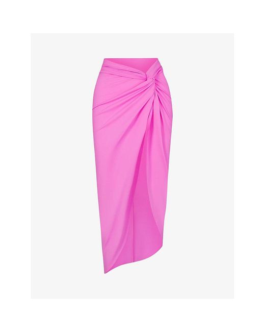 Skims Pink Signature Swim Knotted Stretch Recycled-nylon Sarong Xx