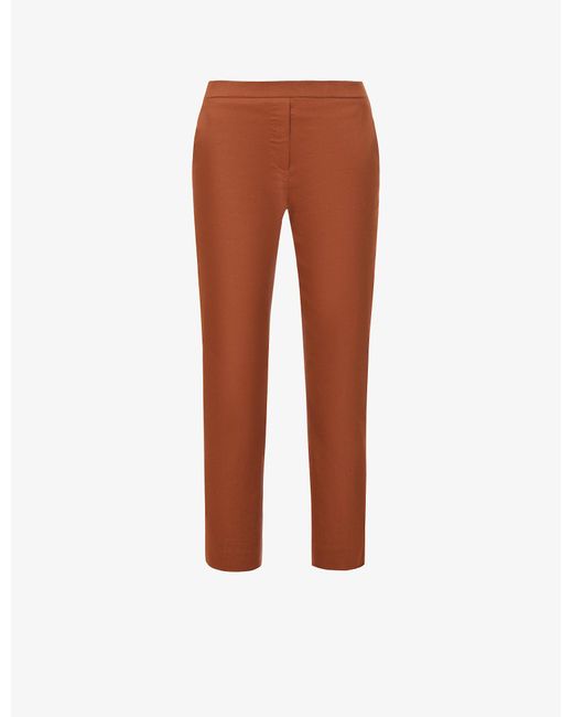 Theory Brown Treeca Straight-leg Mid-rise Linen-blend Trousers