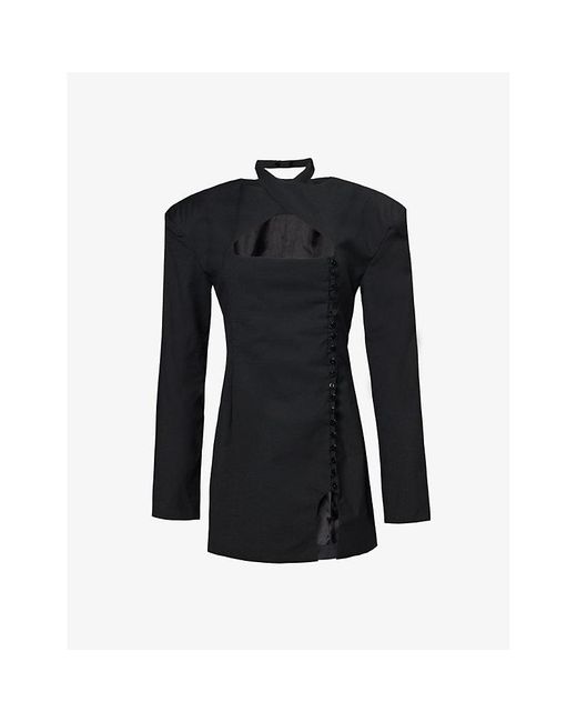 AVAVAV Black Padded-shoulder Square-neck Stretch-cotton Mini Dress