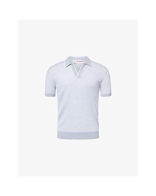 Orlebar Brown Blue Horton Contrast-Trim Cotton-Blend Polo Top for men