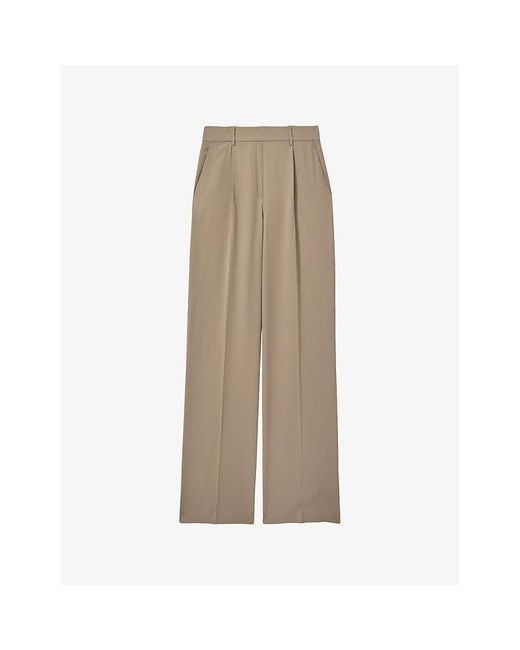 Reiss Natural Eden Elasticated-Waist Wide-Leg Twill Trousers
