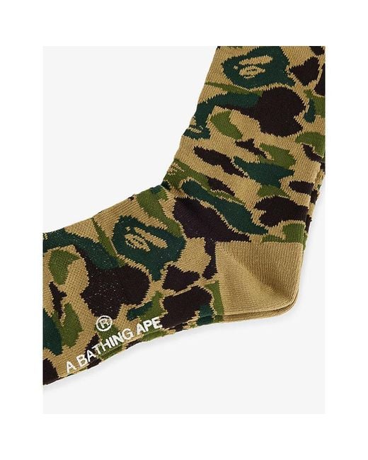 A Bathing Ape Green Camo Crew Knit Socks for men