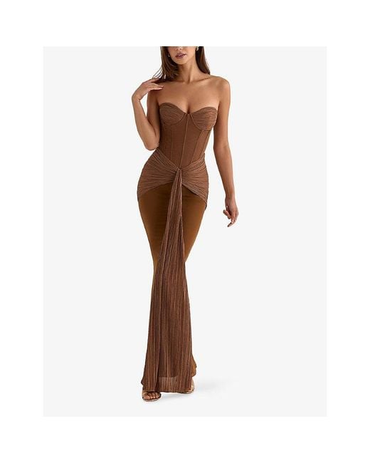 House Of Cb Brown Charlotte Strapless Mesh Maxi Dress