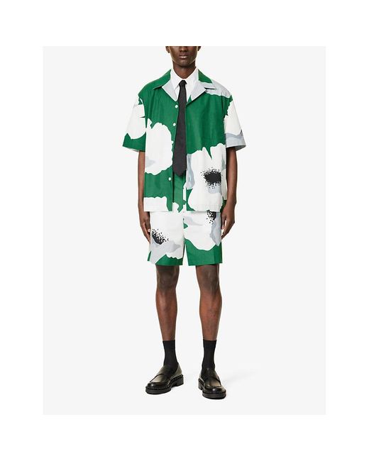 Valentino Green Graphic-print Relaxed-fit Cotton Shirt for men