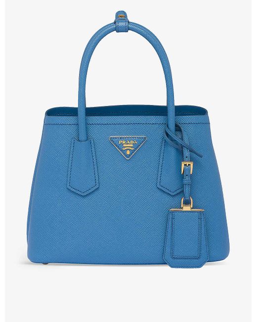 Prada Blue Double Saffiano Mini Leather Top-handle Bag