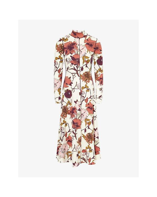 ME+EM Red Scribble Floral-Print Stretch-Woven Maxi Dress