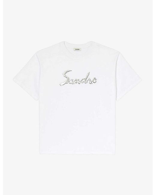 Sandro White Liquid Brand-print Cotton T-shirt X for men