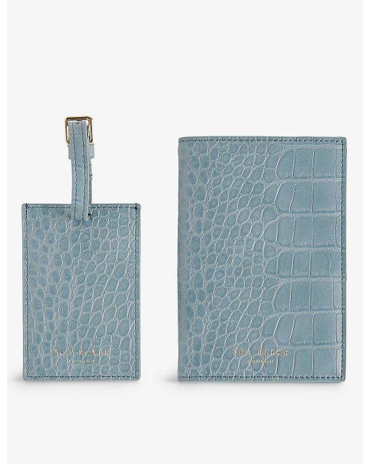 Ted Baker Blue Annitae Croc-effect Faux-leather Passport Holder Set
