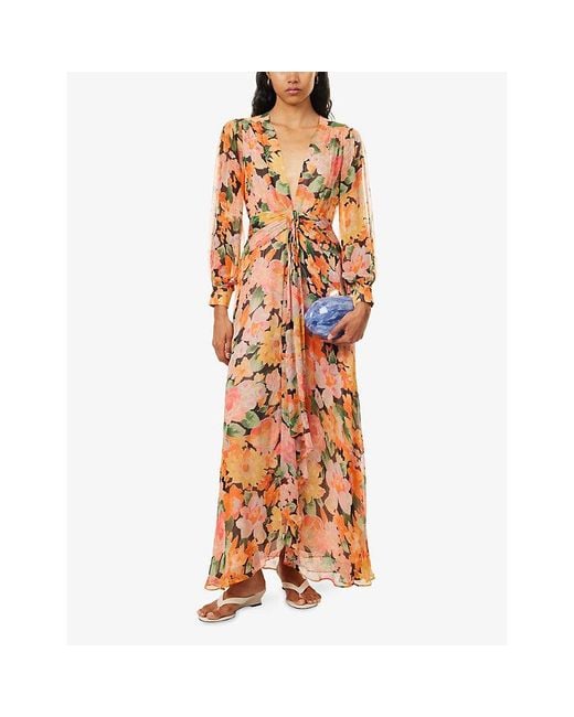 Rixo Orange Meera Printed Woven Maxi Dress
