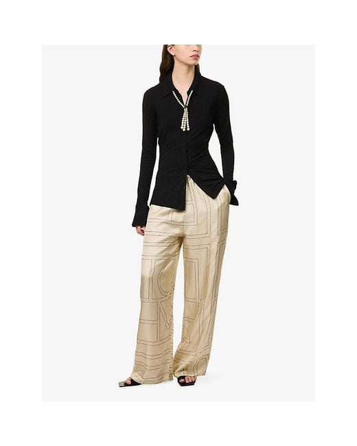 Totême Natural Monogram-Print Silk-Twill Pyjama Bottoms