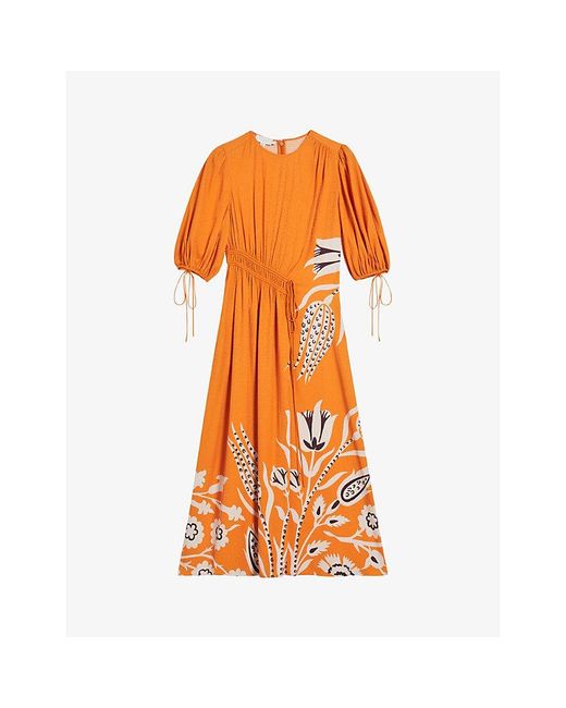 Ted Baker Orange Jeinay Floral-print Crepe Midi Dress