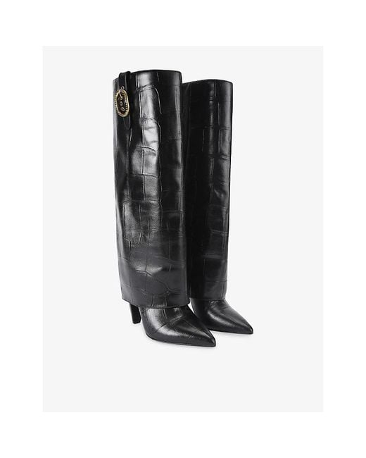 Kurt Geiger Black Leather Fold Over Knee-High Boots