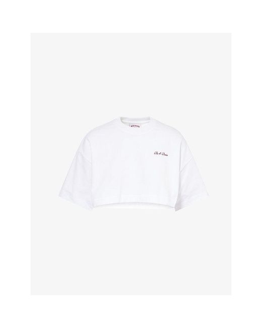Ru & Rocka White Logo-Embroidery Cropped Cotton-Jersey T-Shirt