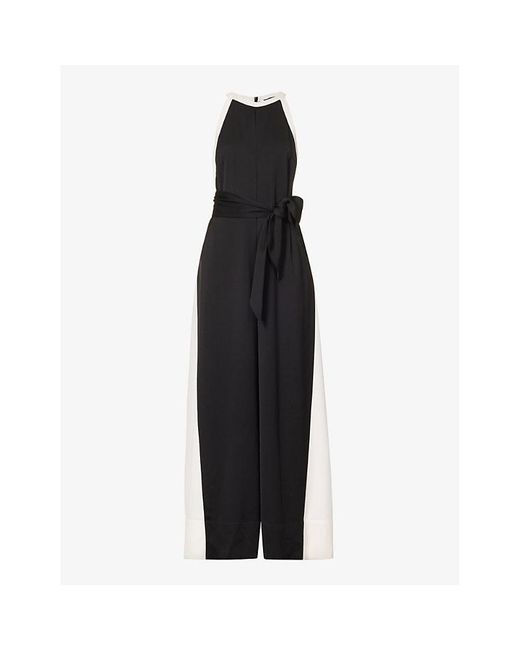 ME+EM Black Cream Halterneck Wide-Leg Recycled-Polyester Jumpsuit