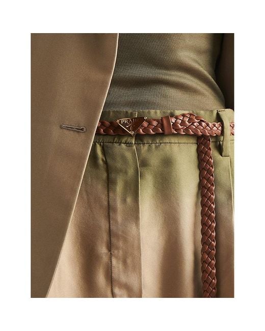 Prada Brown Branded-Buckle Braided Leather Belt
