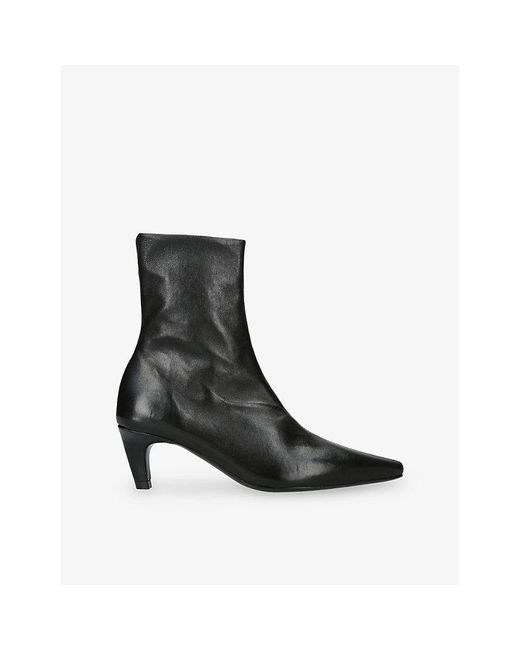 Jude Black Cave Leather Heeled Ankle Boots