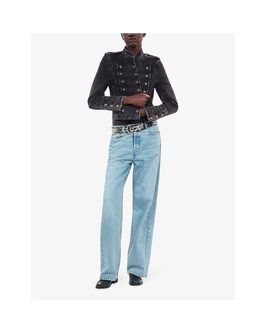 The Kooples Blue Button-Embellished Slim-Fit Denim Jacket