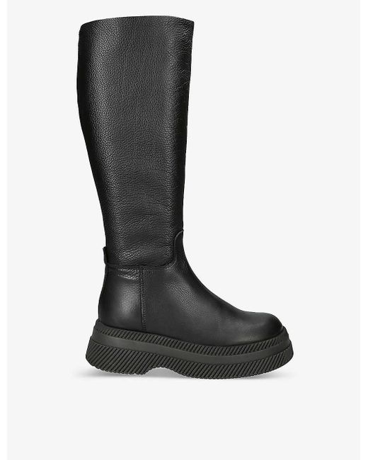 Steve Madden Black Gylana Lug-sole Leather Knee-high Boots