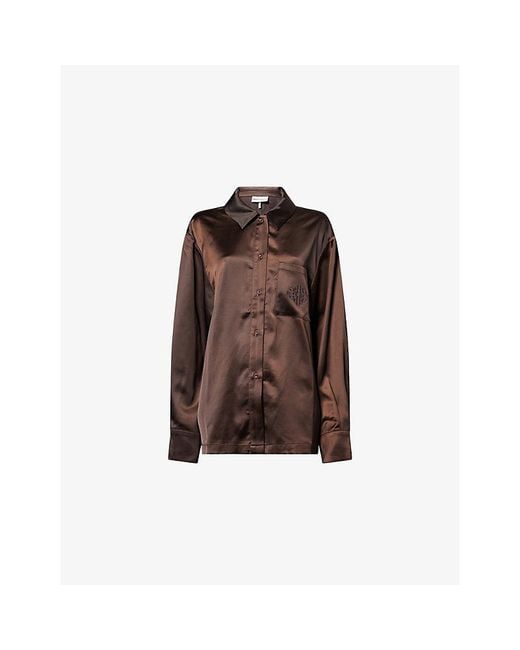 The Couture Club Brown Long-Sleeved Tie-Back Satin Shirt
