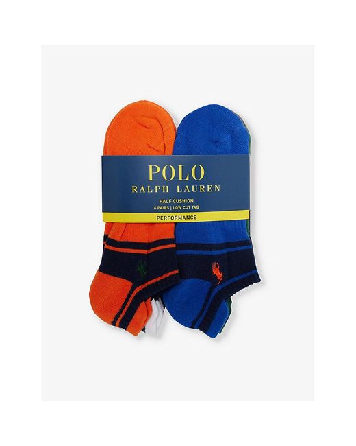 Polo Ralph Lauren Blue Logo-embroidered Pack Of Six Stretch-recycled Polyester Blend Socks for men