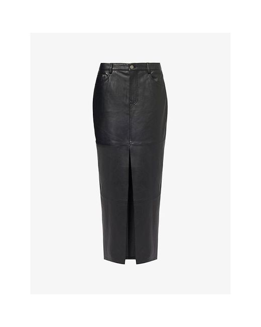 Reformation Black Veda Split-hem Leather Midi Skirt
