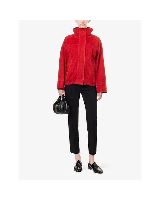 RÓHE Frames Red Stand-Collar Drawstring-Waist Suede Jacket