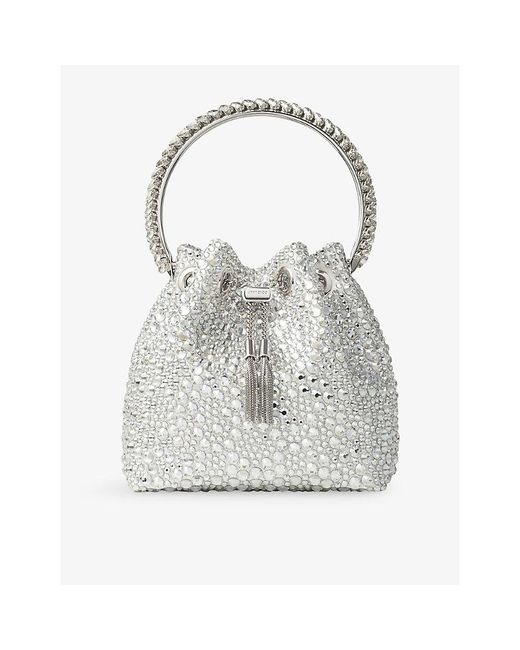 Jimmy Choo White Bon Bon Crystal-Embellished Satin Bag