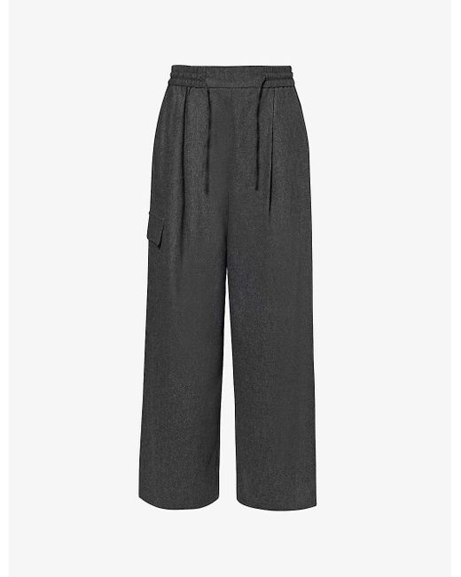 Yves Salomon Gray Flannel Slip-pocket Mid-rise Wide-leg Wool-blend Trousers