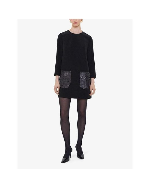 Joseph Black Bixio Embellished-Pocket Satin Mini Dress