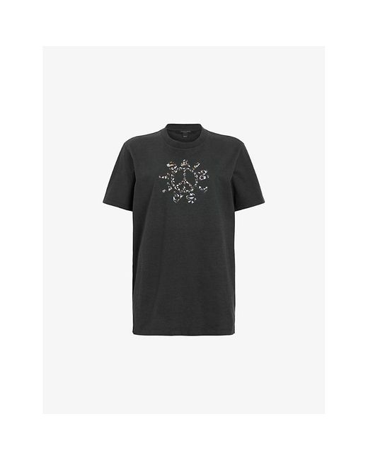 AllSaints Black Pierra Graphic-print Relaxed-fit Organic-cotton T-shirt