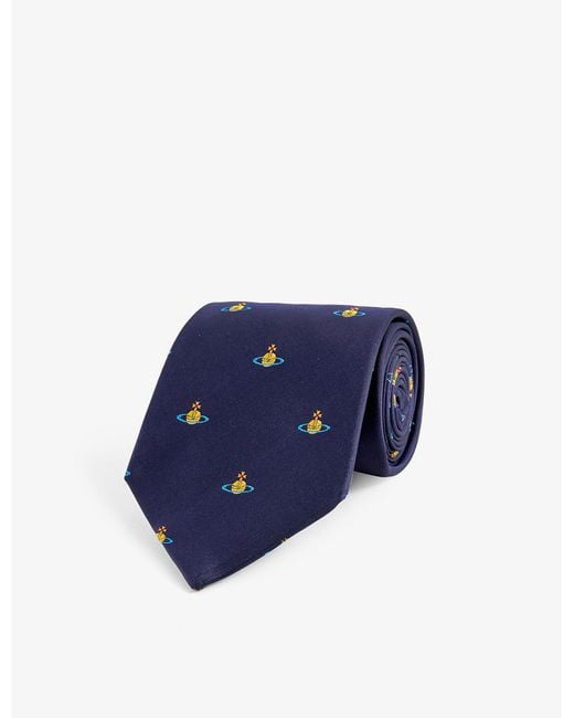Vivienne Westwood Blue Branded-pattern Silk Tie for men