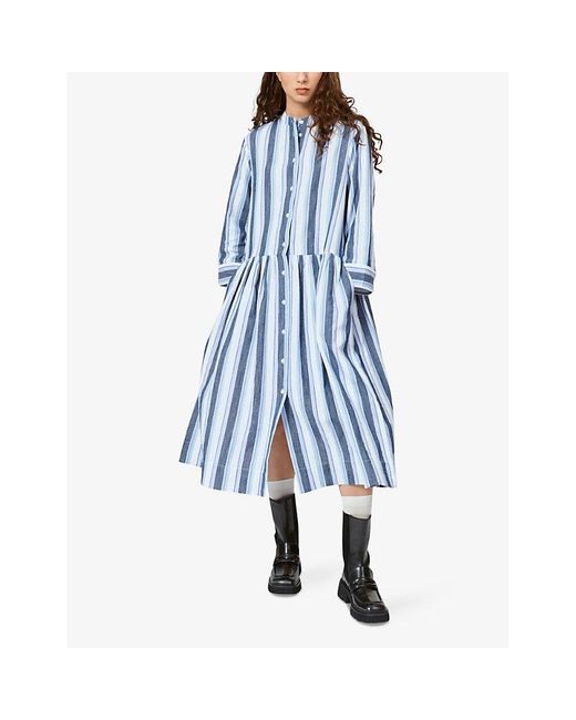 Nué Notes Blue Amig Striped Cotton Midi Dress