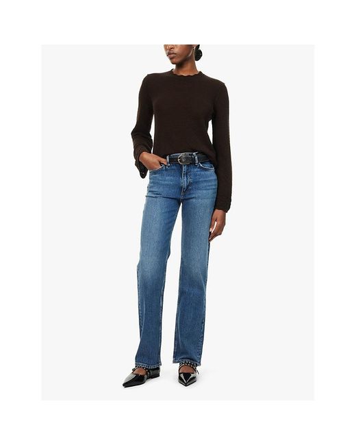Rag & Bone Blue Harlow Straight-Leg Mid-Rise Stretch-Denim Jeans