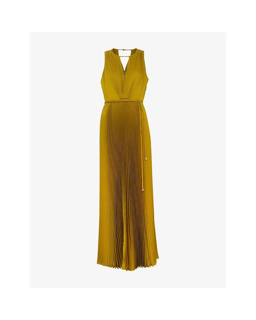 Phase Eight Yellow Dionne Tie-Waist Pleated Stretch-Woven Midi Dress